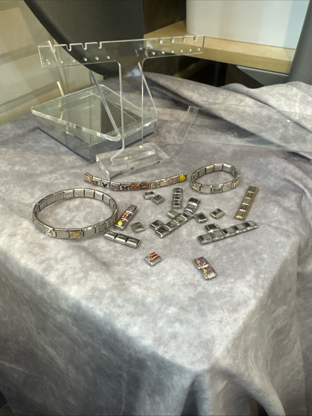 Italian Charm Link Bracelets with Multi-Colored Inlays LOT